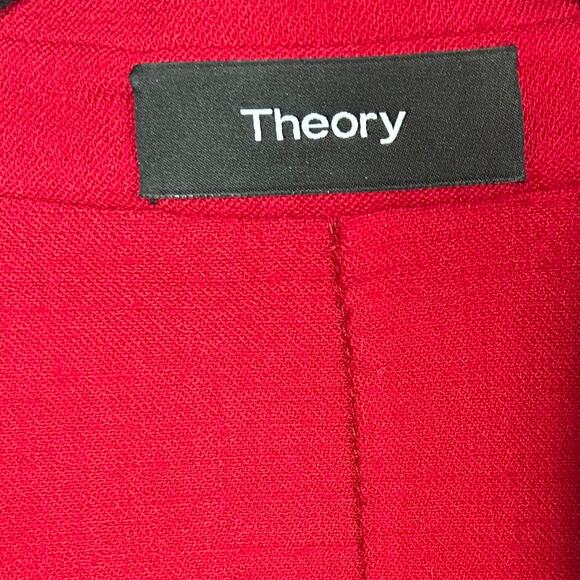 Theory sweater blazer size 2 red wool office suiting swacket minimalist tailored - Picture 11 of 12